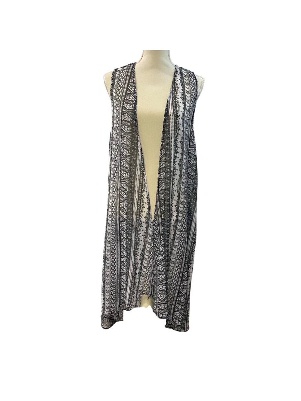 Steve Madden Vest Kimono Women's OS Semi Sheer Black Artsy Boho Retro 90s Beach